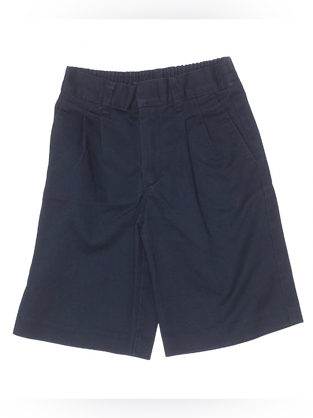 K.B. COLLECTION Classic Uniform Navy Pleated Front Chino Shorts Elastic Waist